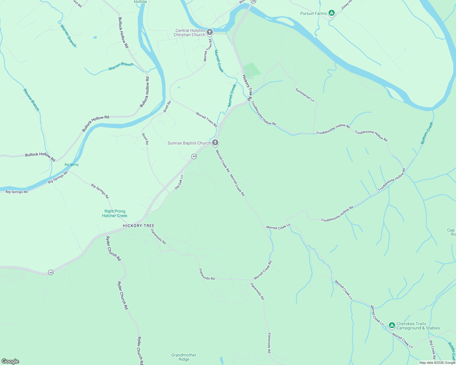 map of restaurants, bars, coffee shops, grocery stores, and more near 336 Morrell Creek Road in Bluff City