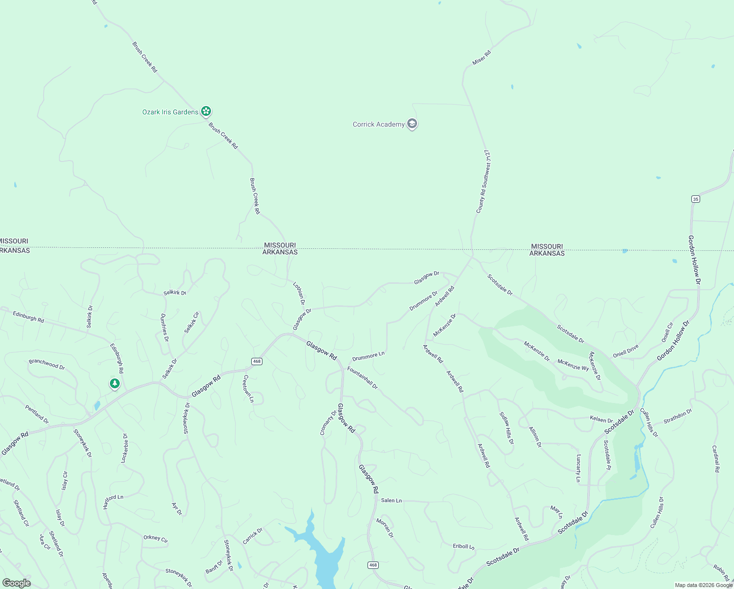 map of restaurants, bars, coffee shops, grocery stores, and more near 41 Glasgow Drive in Bella Vista