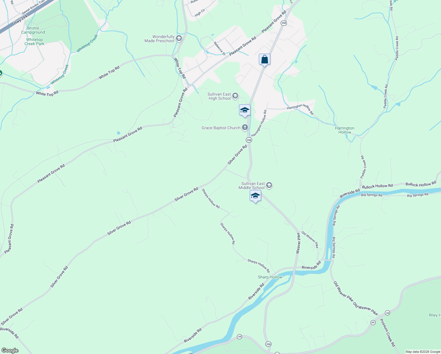 map of restaurants, bars, coffee shops, grocery stores, and more near 1552 Silver Grove Road in Bluff City
