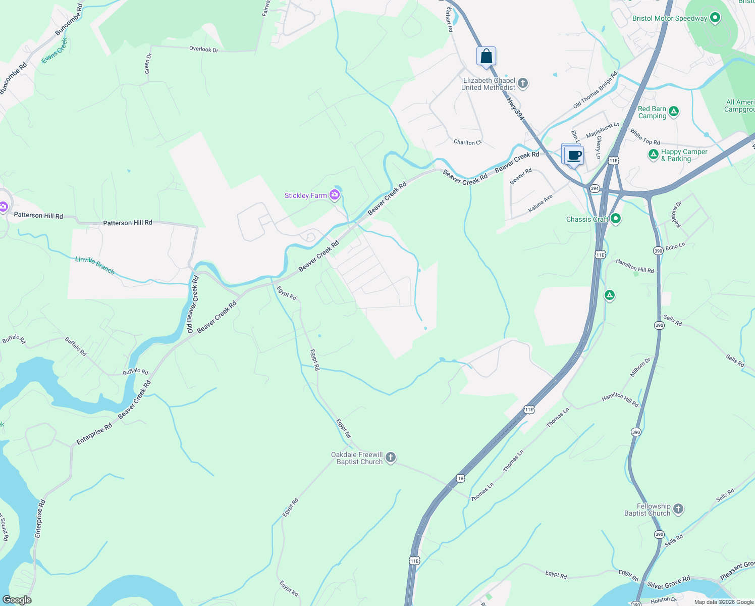 map of restaurants, bars, coffee shops, grocery stores, and more near 125 Yellow Sorrell Drive in Bluff City
