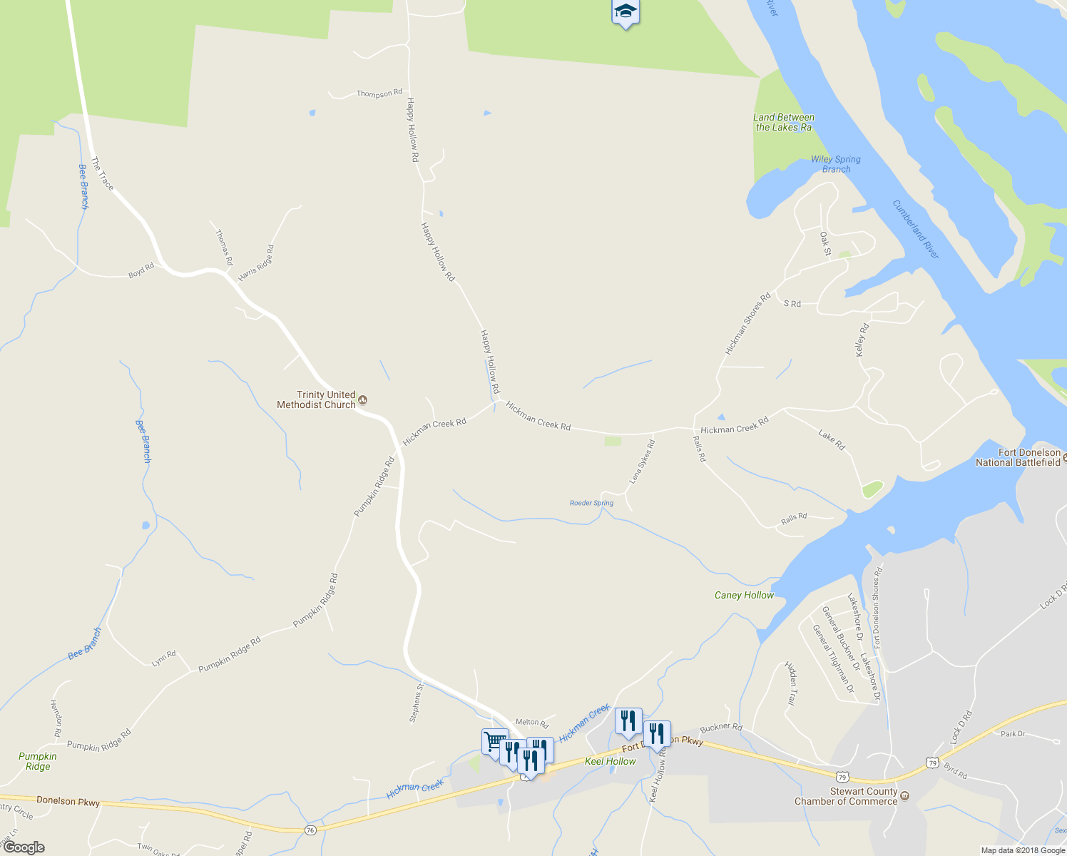 map of restaurants, bars, coffee shops, grocery stores, and more near 228 Hickman Creek Road in Dover