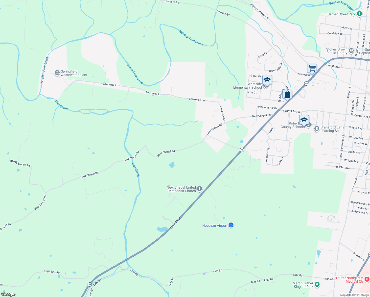 map of restaurants, bars, coffee shops, grocery stores, and more near 8046 New Chapel Road in Springfield