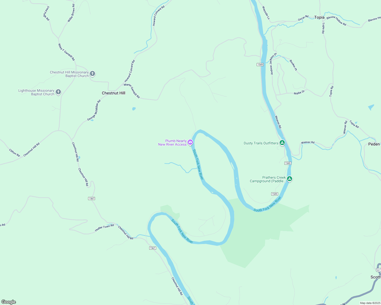map of restaurants, bars, coffee shops, grocery stores, and more near 1060 Plumb Nearly Road in Crumpler