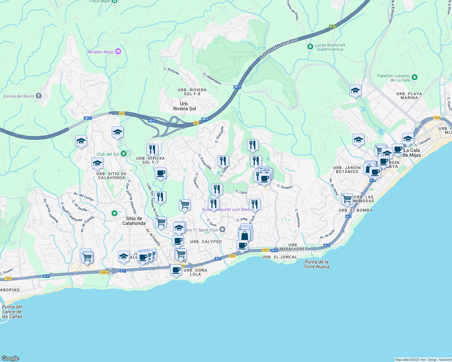 map of restaurants, bars, coffee shops, grocery stores, and more near 16 Calle Esmeralda in Málaga