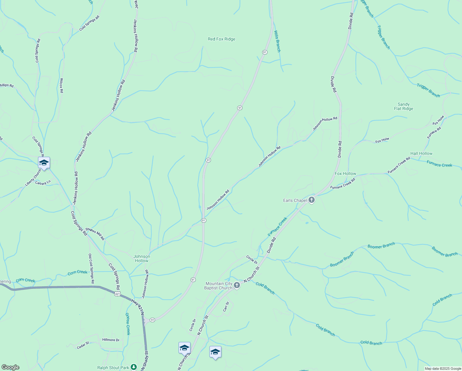 map of restaurants, bars, coffee shops, grocery stores, and more near 1385 Johnson Hollow Road in Mountain City