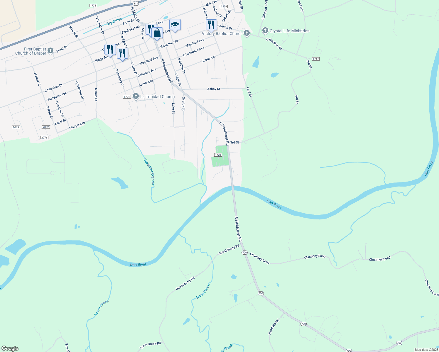 map of restaurants, bars, coffee shops, grocery stores, and more near 711 Dodge Street in Eden