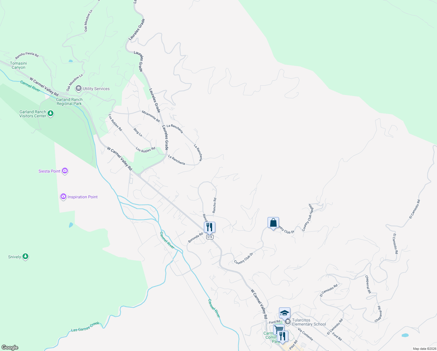 map of restaurants, bars, coffee shops, grocery stores, and more near 5 Marquard Road in Carmel Valley
