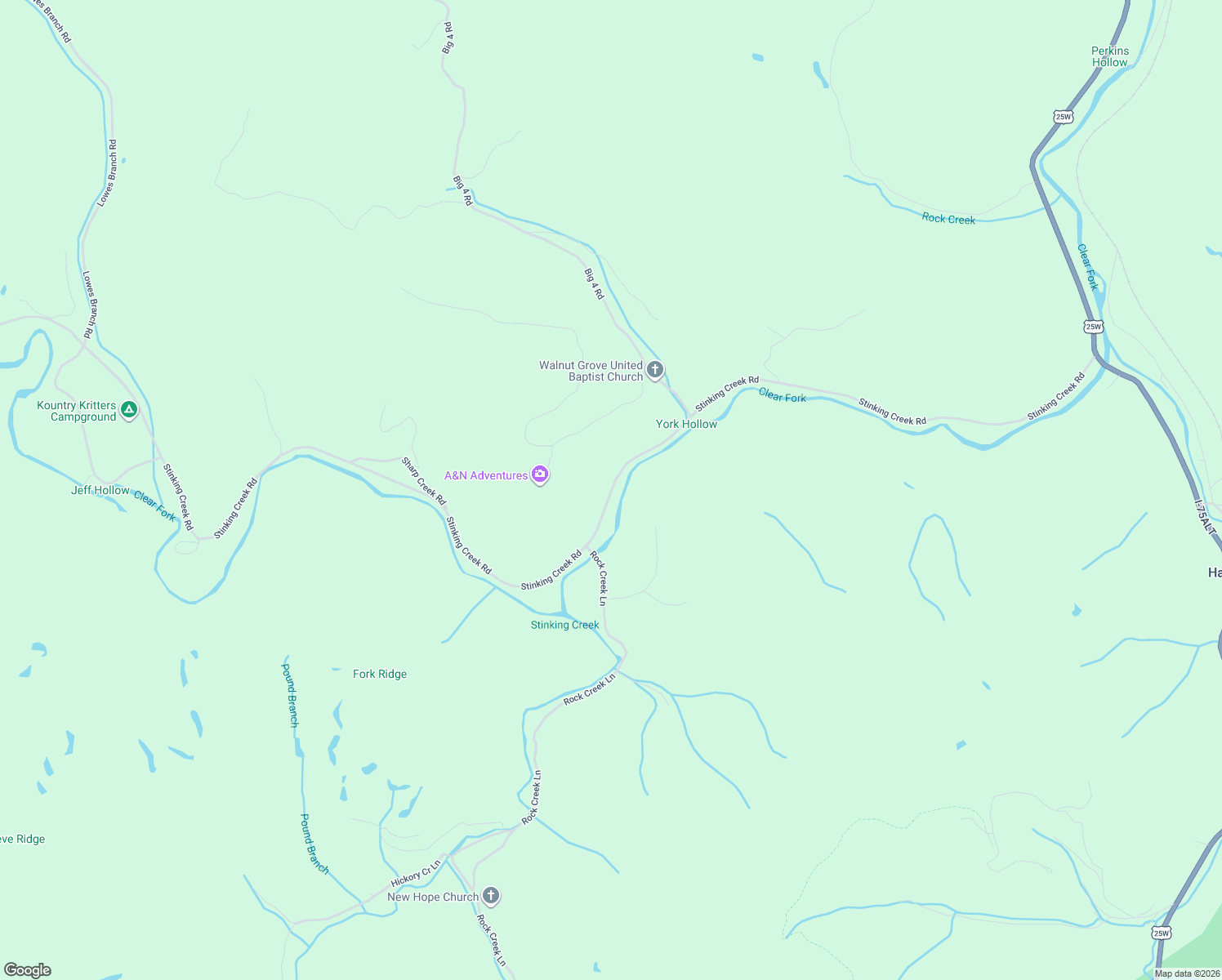 map of restaurants, bars, coffee shops, grocery stores, and more near 906 Stinking Creek Road in LaFollette