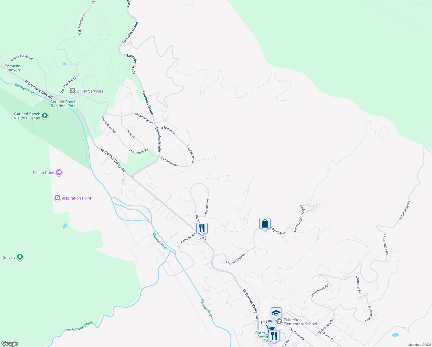 map of restaurants, bars, coffee shops, grocery stores, and more near 5 Marquard Road in Carmel Valley