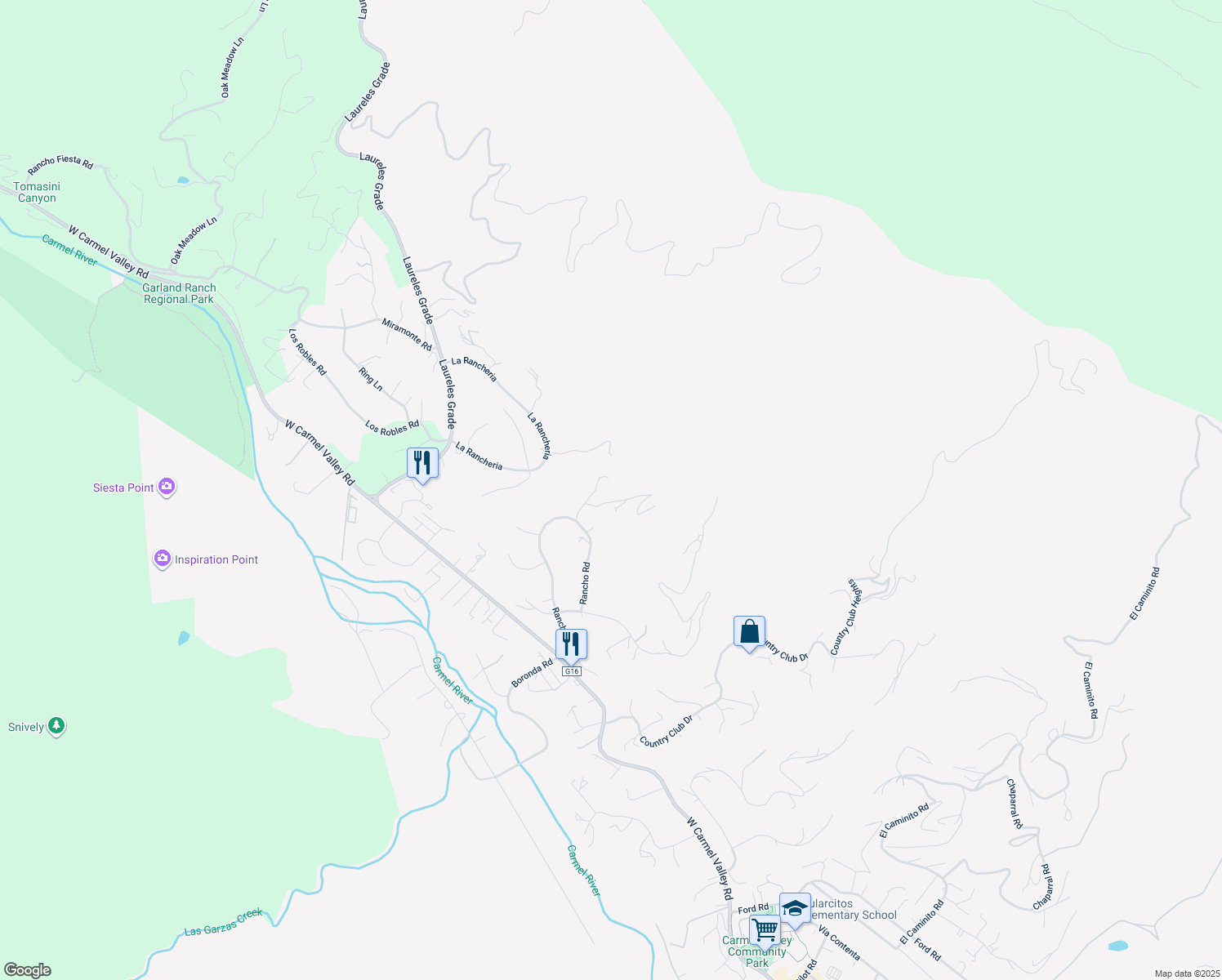 map of restaurants, bars, coffee shops, grocery stores, and more near 20 Marquard Road in Carmel Valley