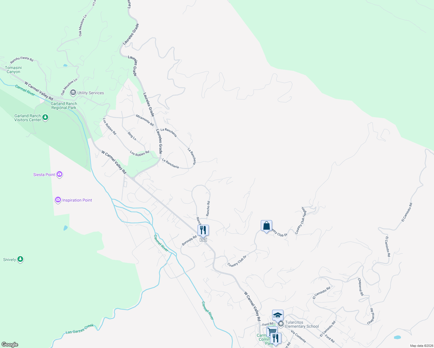 map of restaurants, bars, coffee shops, grocery stores, and more near 20 Marquard Road in Carmel Valley