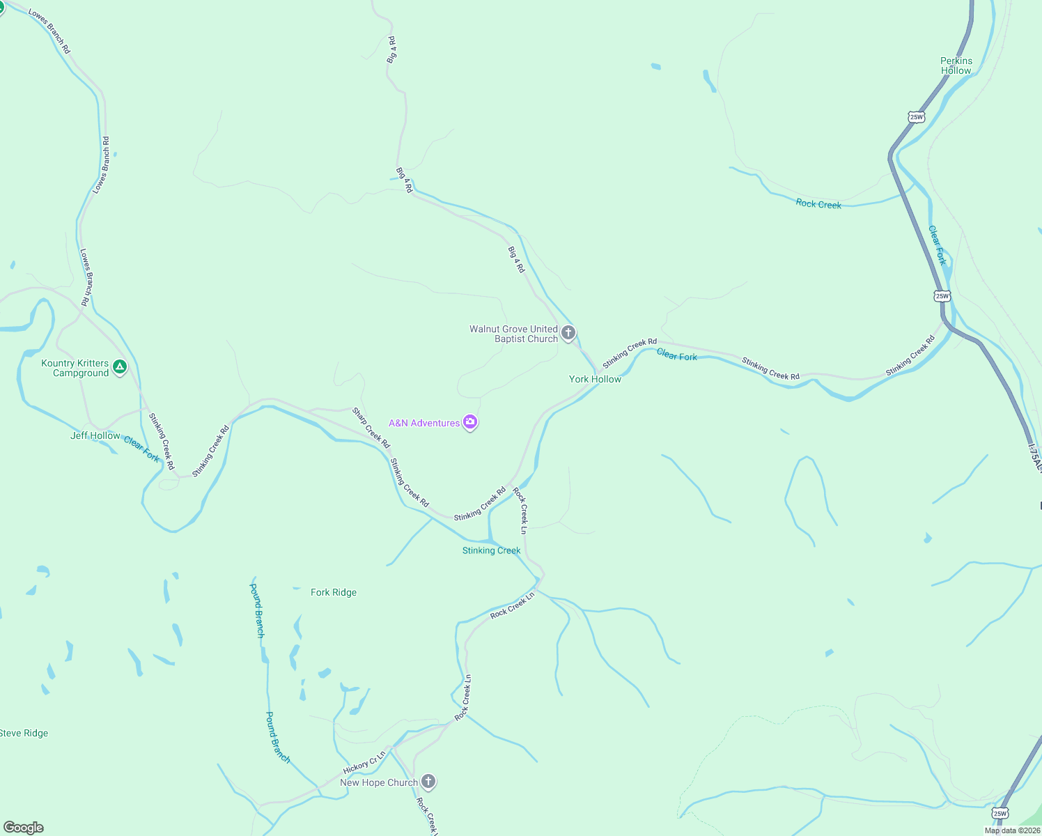 map of restaurants, bars, coffee shops, grocery stores, and more near 906 Stinking Creek Road in LaFollette