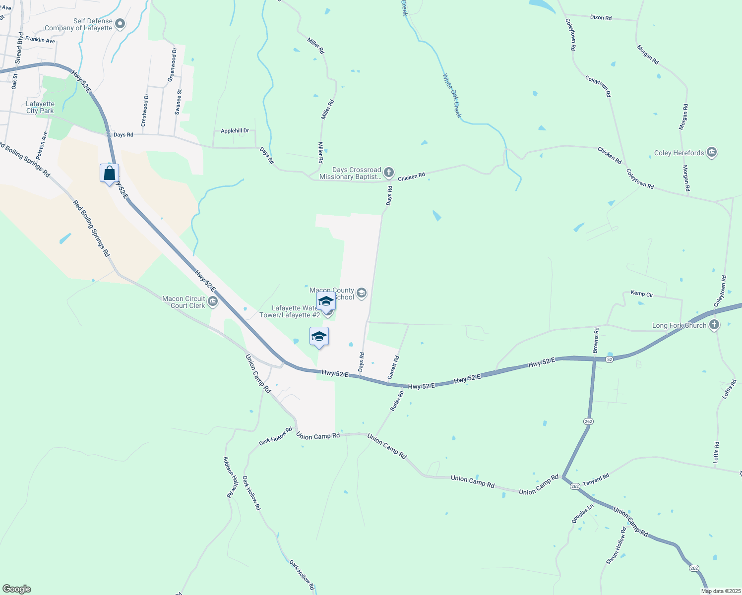 map of restaurants, bars, coffee shops, grocery stores, and more near 2550 Days Rd in Lafayette