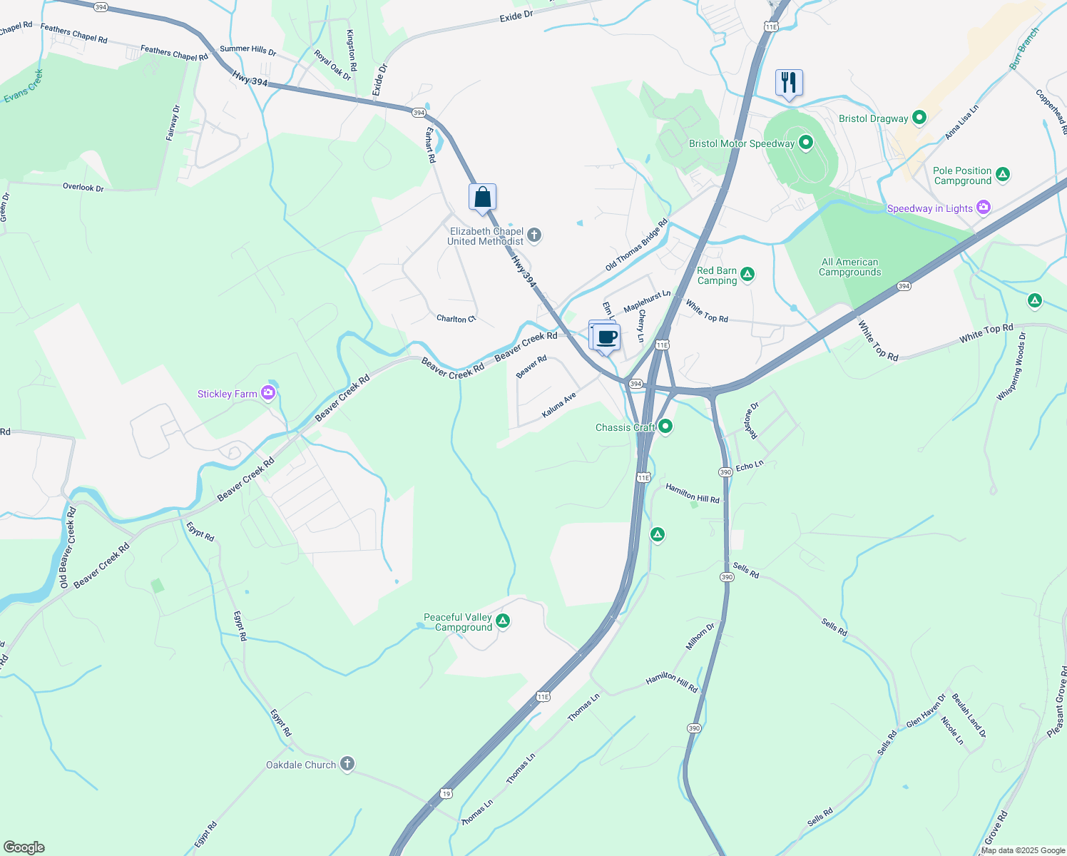 map of restaurants, bars, coffee shops, grocery stores, and more near 215 Kaluna Avenue in Bluff City