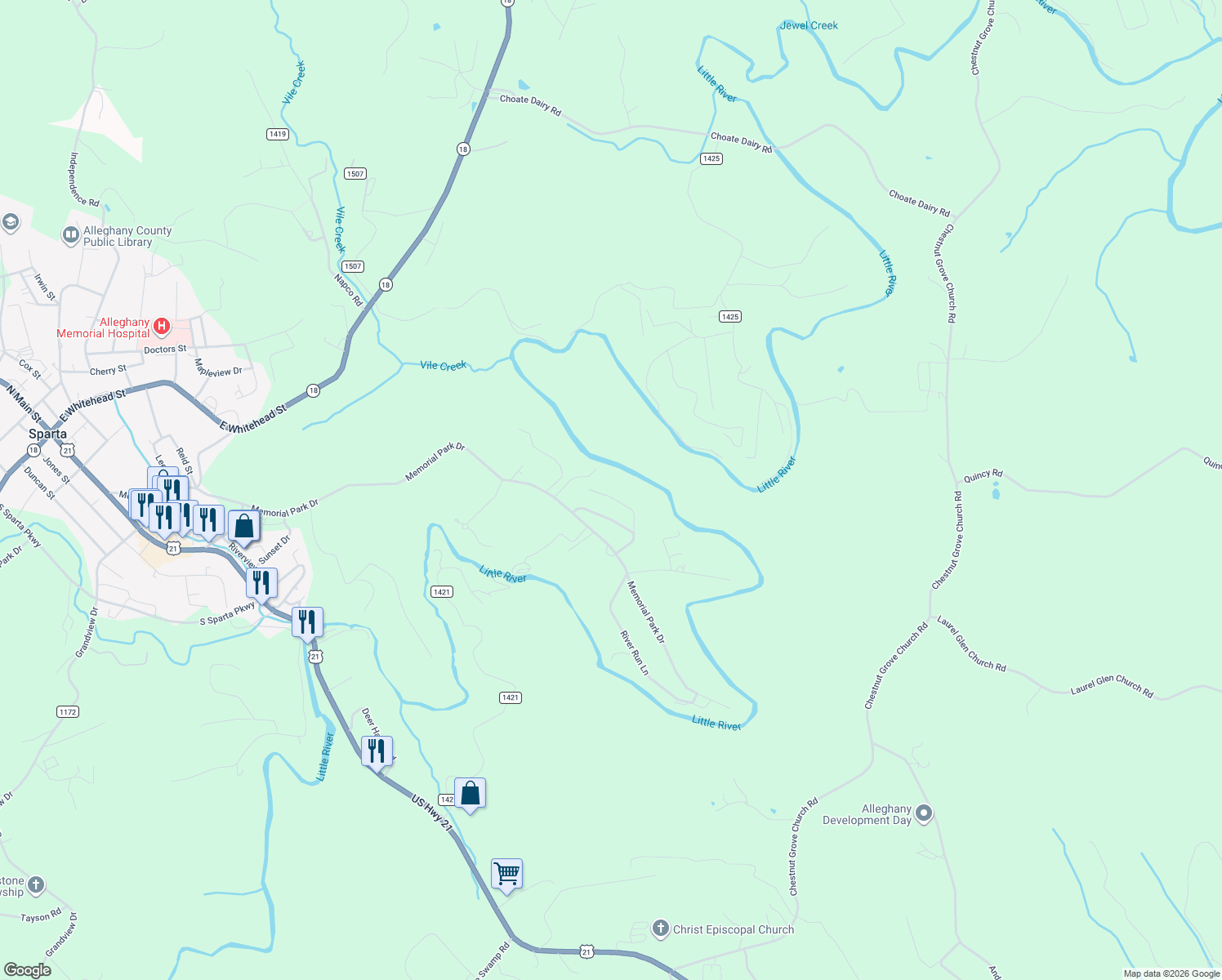 map of restaurants, bars, coffee shops, grocery stores, and more near 231 Silo Road in Sparta