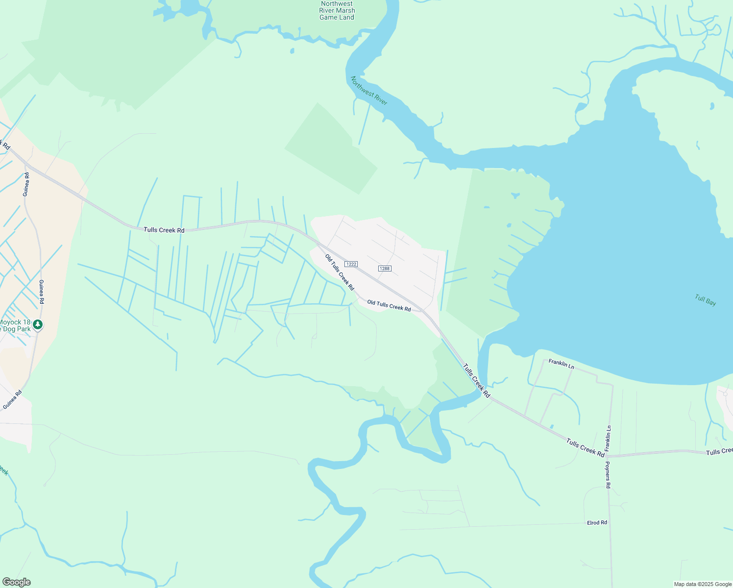 map of restaurants, bars, coffee shops, grocery stores, and more near 135 Old Tulls Creek Road in Moyock