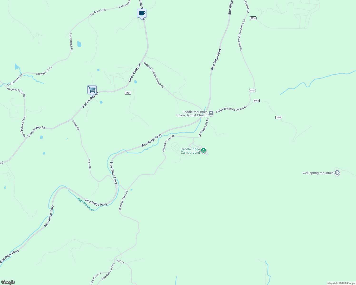 map of restaurants, bars, coffee shops, grocery stores, and more near 499 Saddle Ridge Drive in Ennice