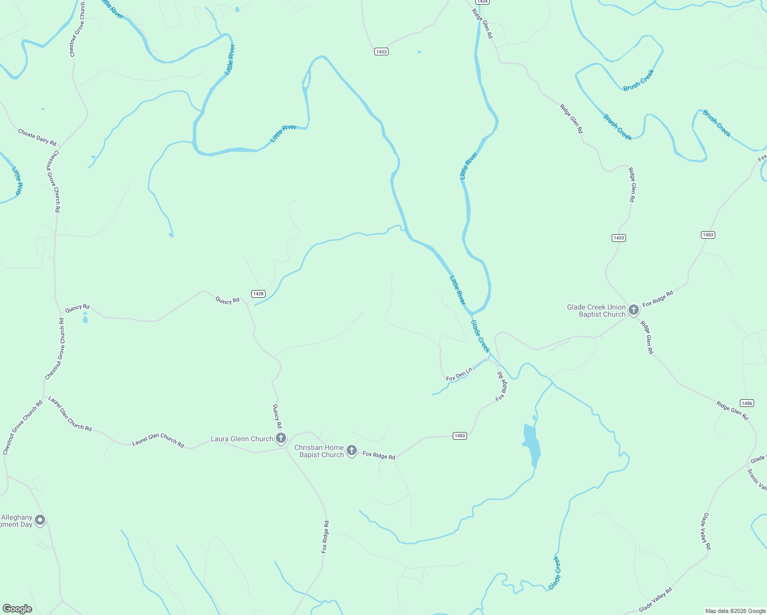 map of restaurants, bars, coffee shops, grocery stores, and more near 871 Fox Den Lane in Ennice