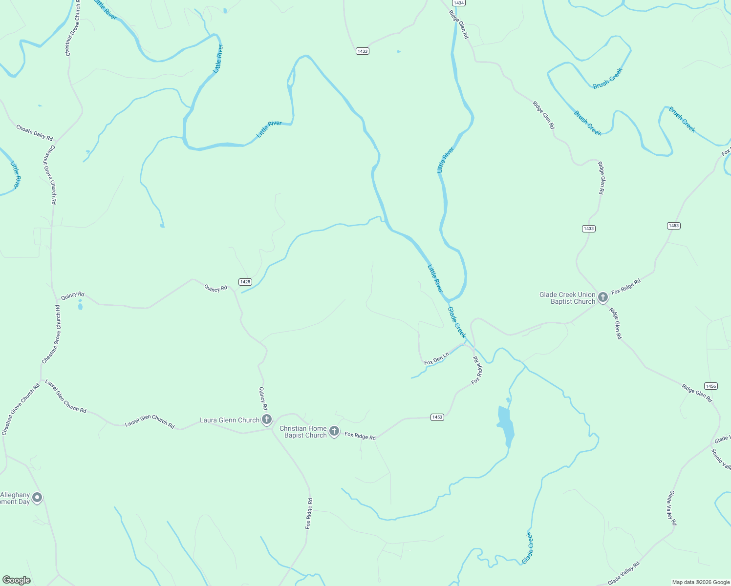 map of restaurants, bars, coffee shops, grocery stores, and more near 871 Fox Den Lane in Ennice