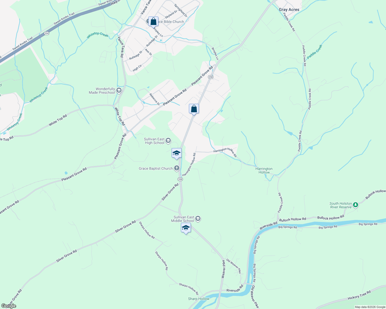 map of restaurants, bars, coffee shops, grocery stores, and more near 201 Harrington Hollow Rd in Bluff City