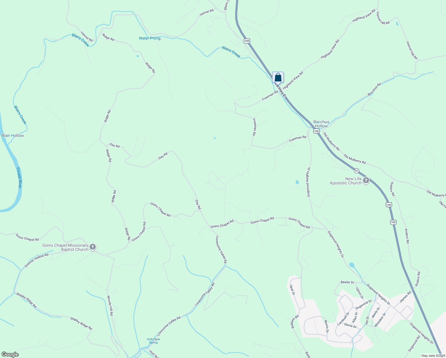map of restaurants, bars, coffee shops, grocery stores, and more near 226 Hill Crest Drive in Tazewell