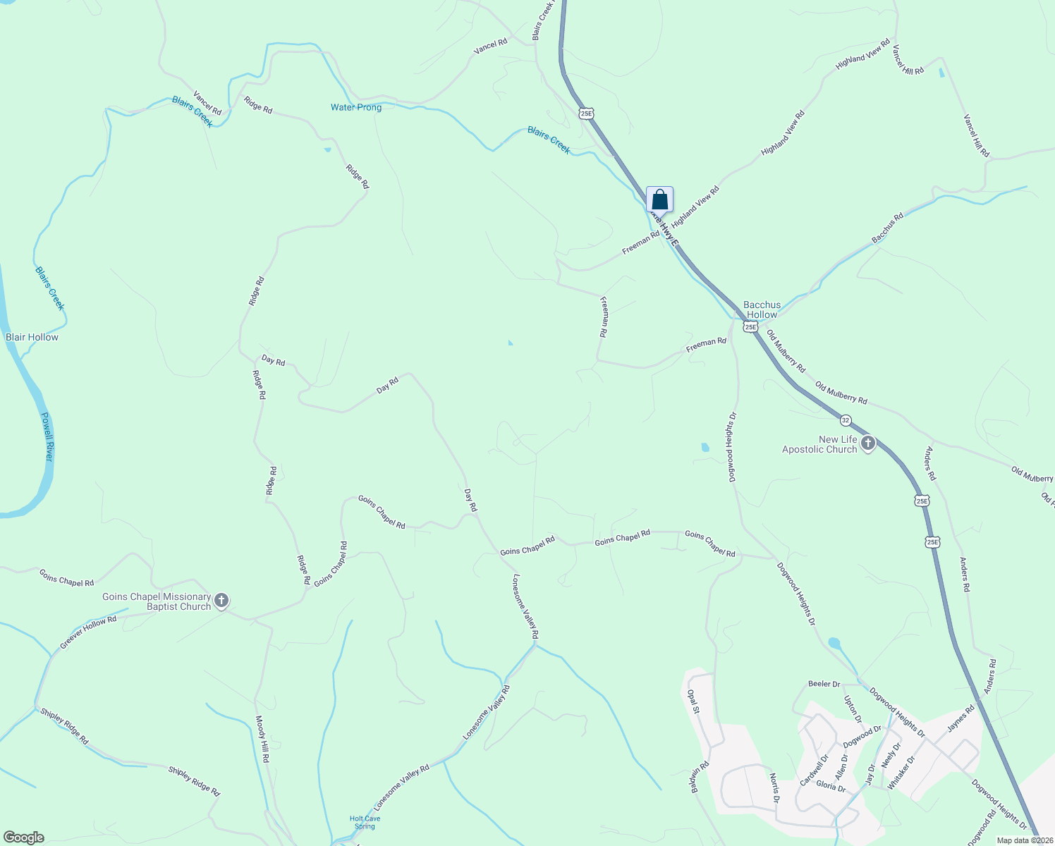 map of restaurants, bars, coffee shops, grocery stores, and more near 310 Hill Crest Dr in Tazewell