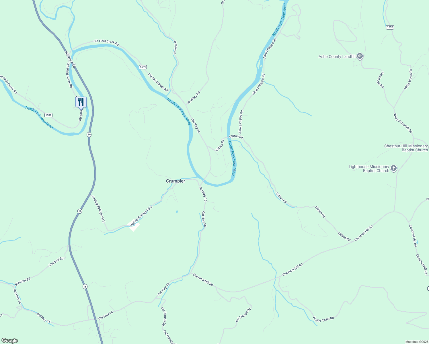 map of restaurants, bars, coffee shops, grocery stores, and more near 9540 North Main Street in Crumpler