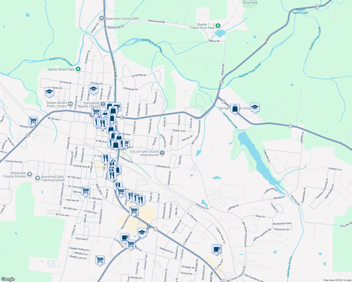 map of restaurants, bars, coffee shops, grocery stores, and more near 801 Hayes St in Springfield
