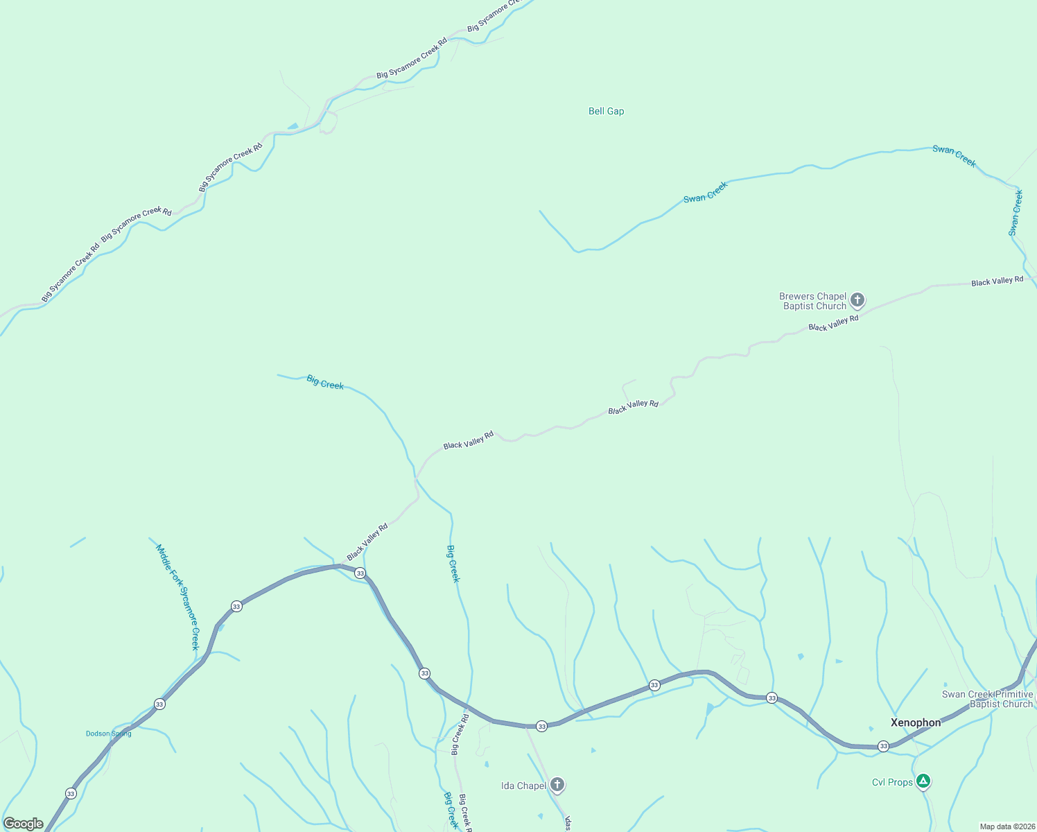 map of restaurants, bars, coffee shops, grocery stores, and more near 1021 Black Valley Road in Sneedville