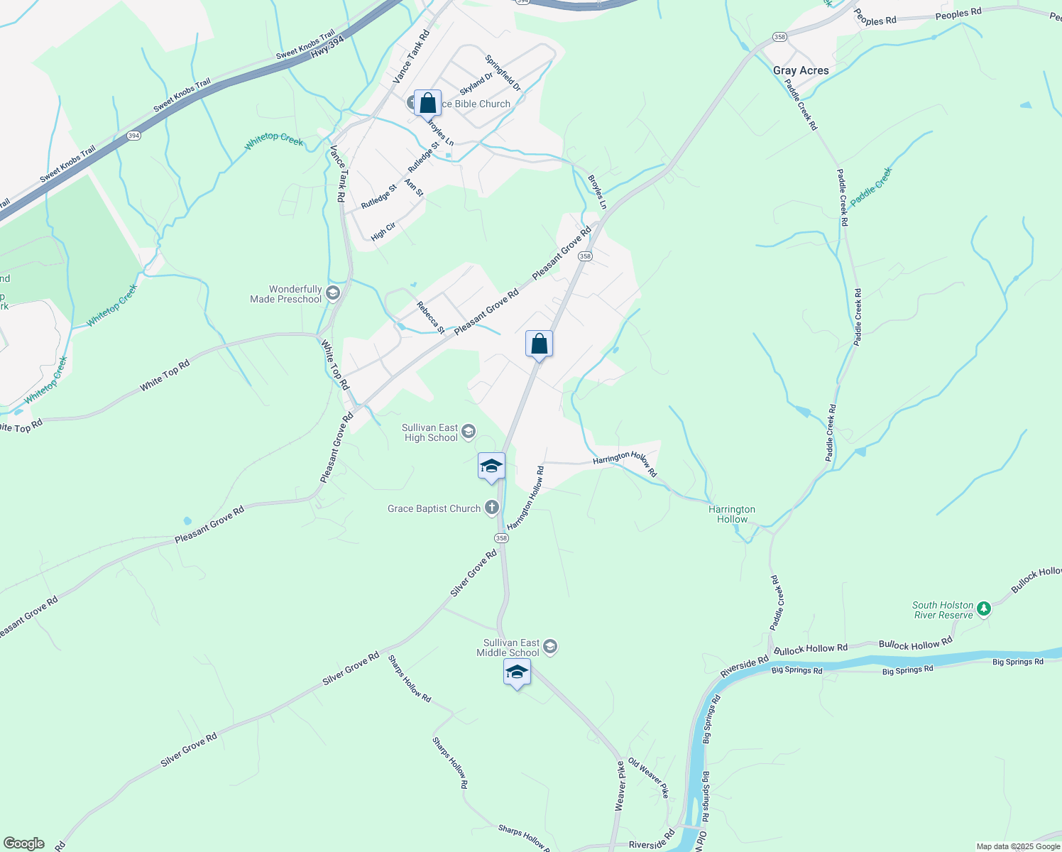 map of restaurants, bars, coffee shops, grocery stores, and more near 4115 Weaver Pike in Bluff City