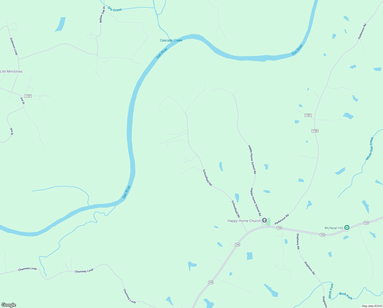 map of restaurants, bars, coffee shops, grocery stores, and more near 624 Schoolfield Road in Ruffin