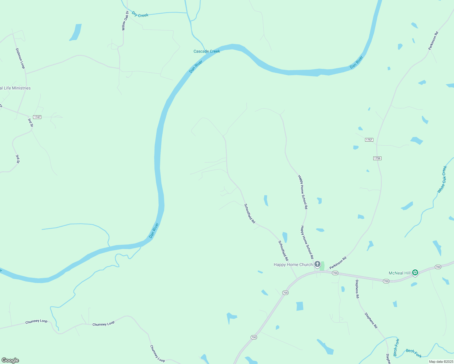 map of restaurants, bars, coffee shops, grocery stores, and more near 624 Schoolfield Road in Ruffin