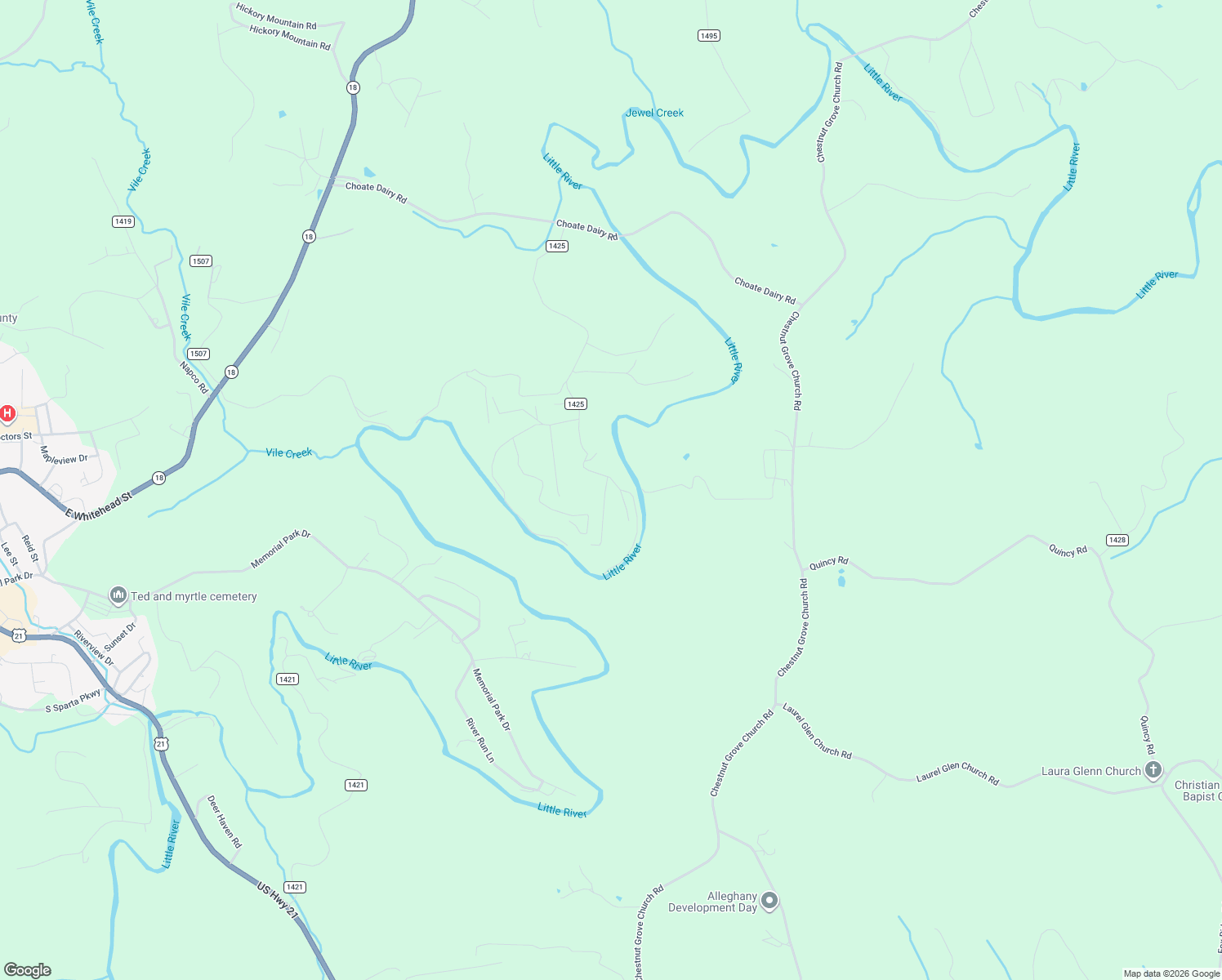 map of restaurants, bars, coffee shops, grocery stores, and more near 1061 Riverhill Road in Sparta