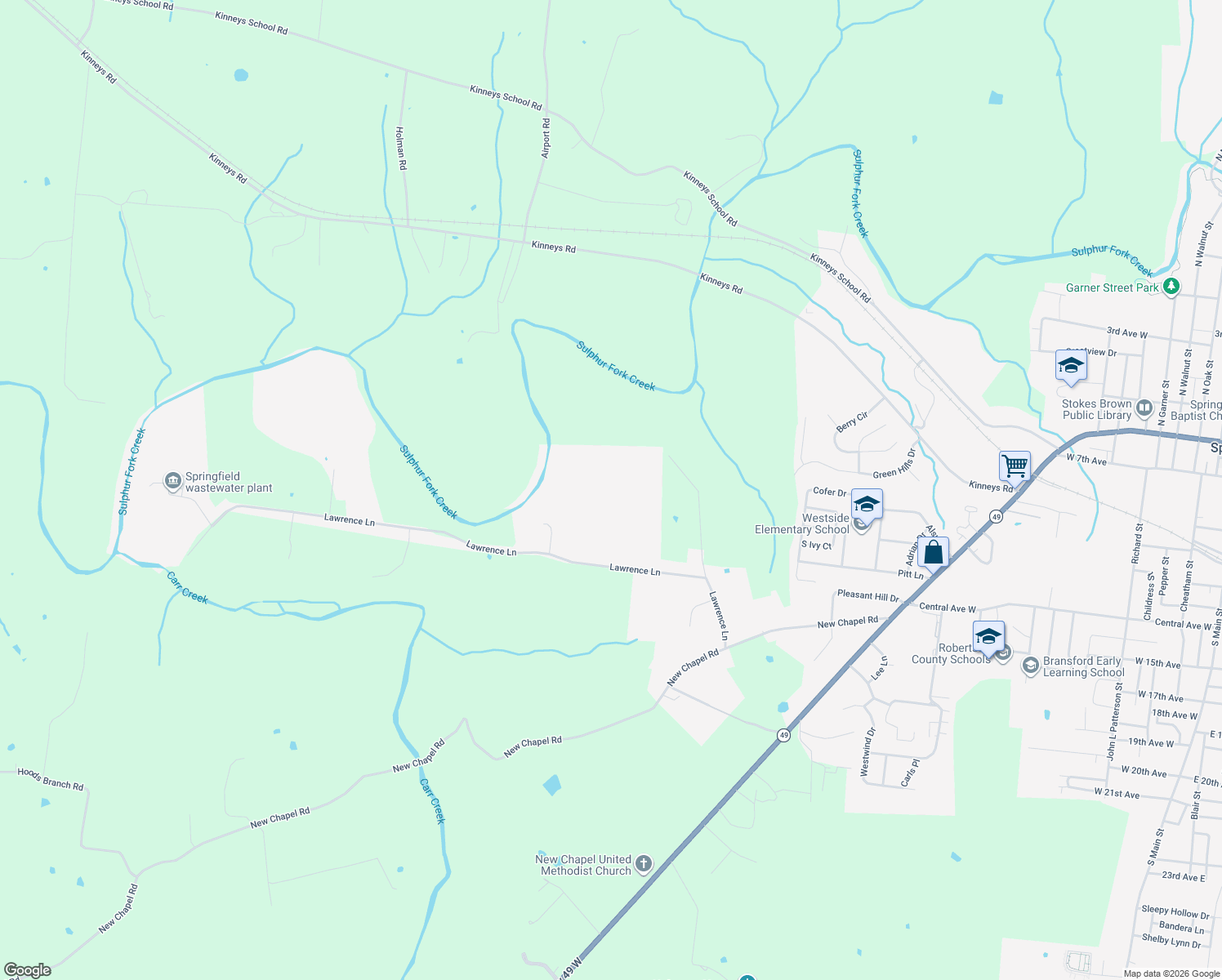 map of restaurants, bars, coffee shops, grocery stores, and more near 232 Lawrence Lane in Springfield