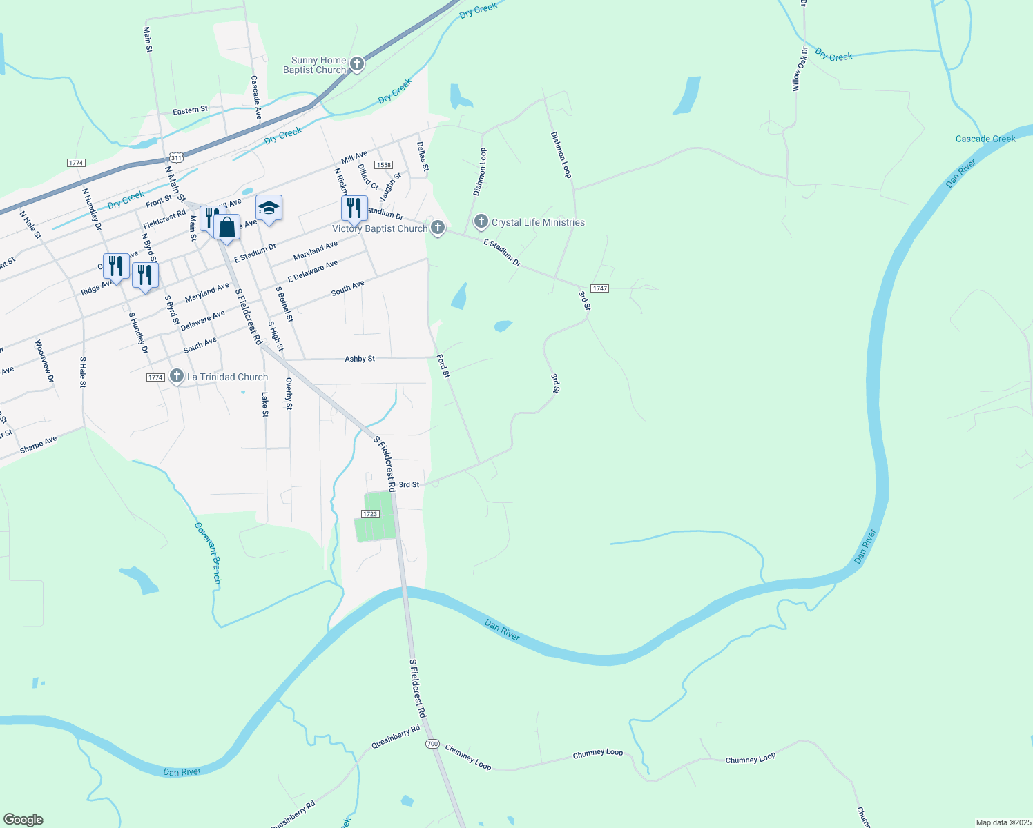 map of restaurants, bars, coffee shops, grocery stores, and more near 3rd Street in Eden