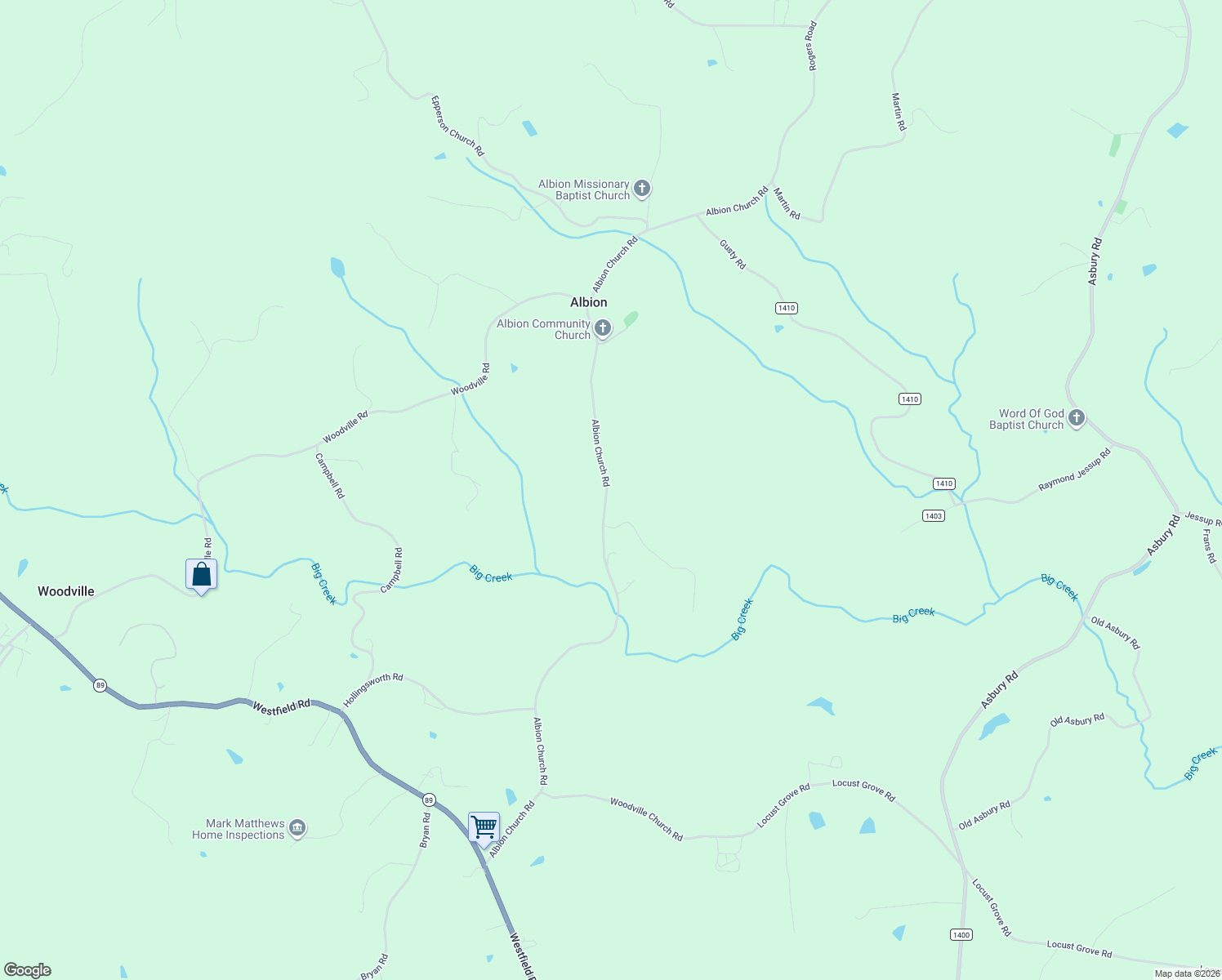 map of restaurants, bars, coffee shops, grocery stores, and more near 771 Albion Church Road in Mount Airy