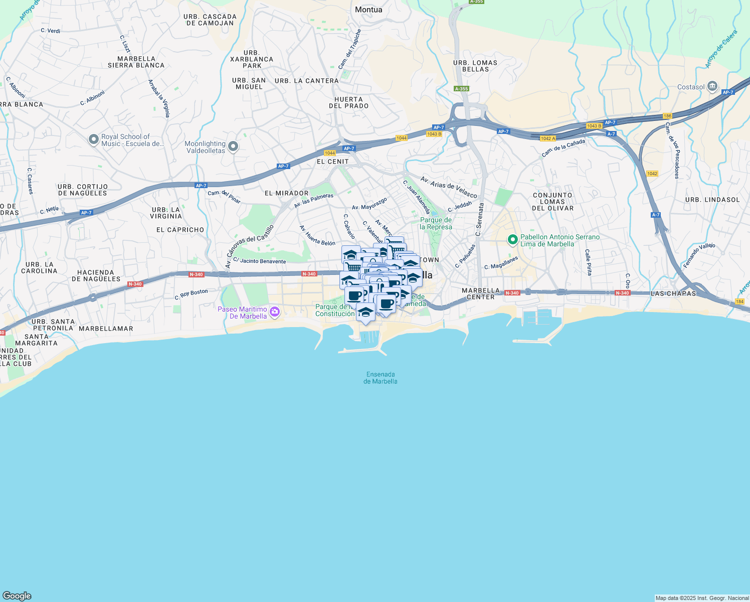 map of restaurants, bars, coffee shops, grocery stores, and more near 19 Calle Notario Luis Oliver in Marbella