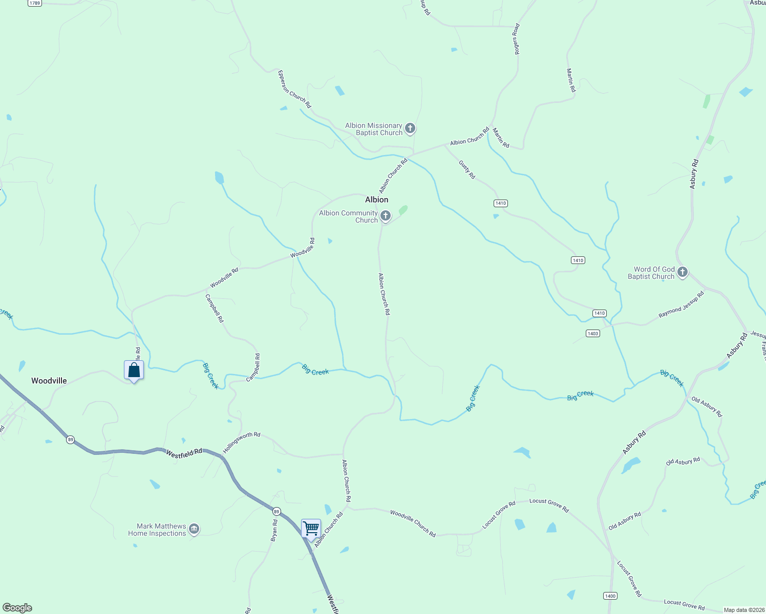 map of restaurants, bars, coffee shops, grocery stores, and more near 771 Albion Church Road in Mount Airy