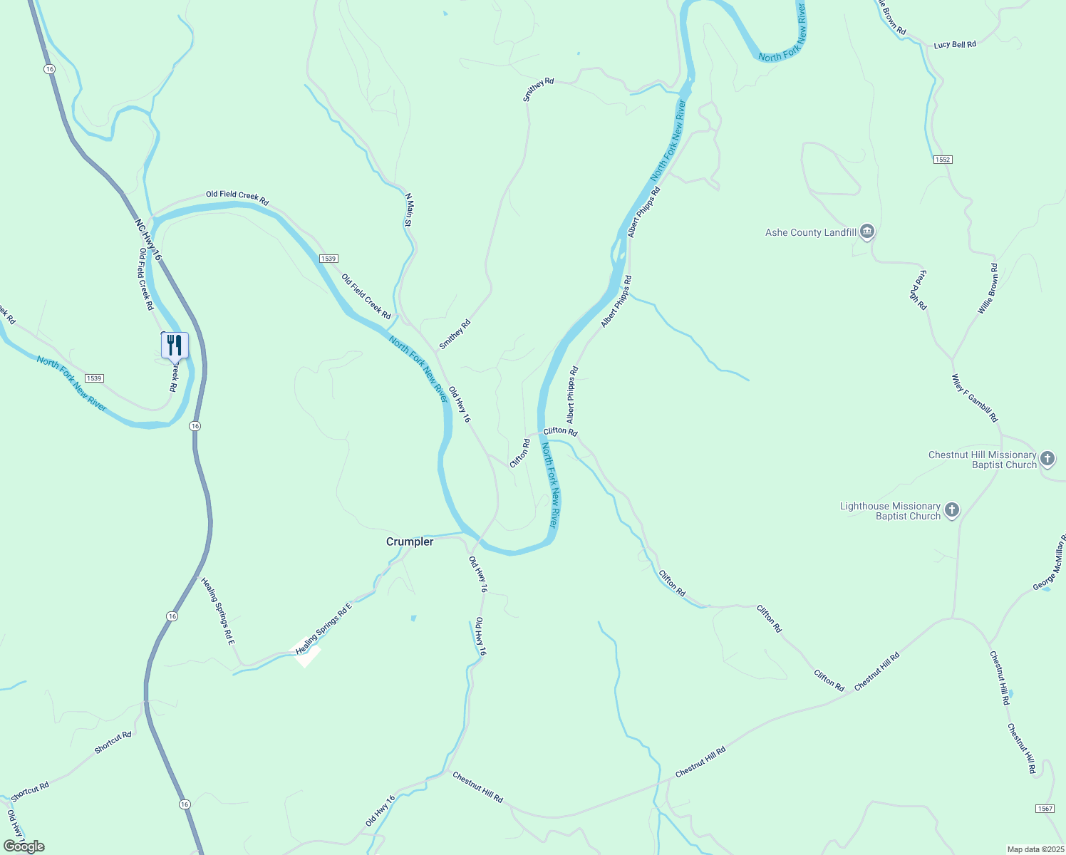 map of restaurants, bars, coffee shops, grocery stores, and more near 150 Riverside Lane in Crumpler