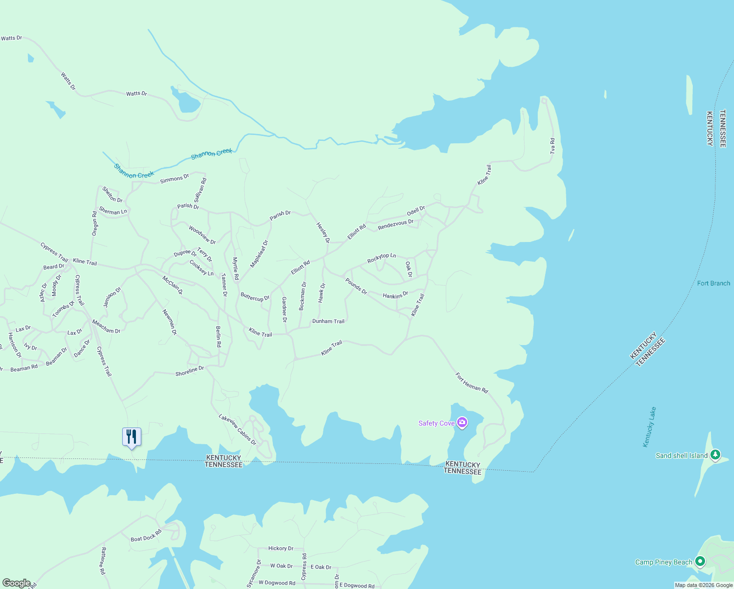 map of restaurants, bars, coffee shops, grocery stores, and more near Pounds Drive in Calloway County