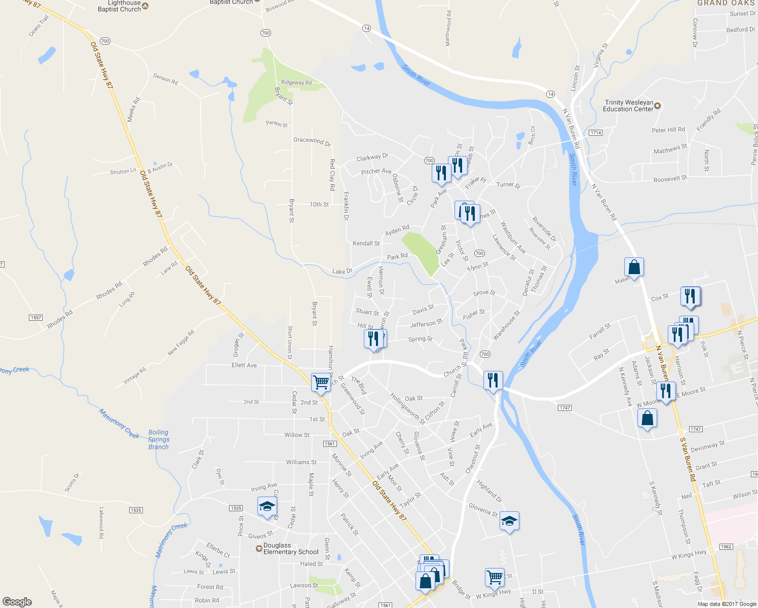 map of restaurants, bars, coffee shops, grocery stores, and more near 312 Ewell Street in Eden