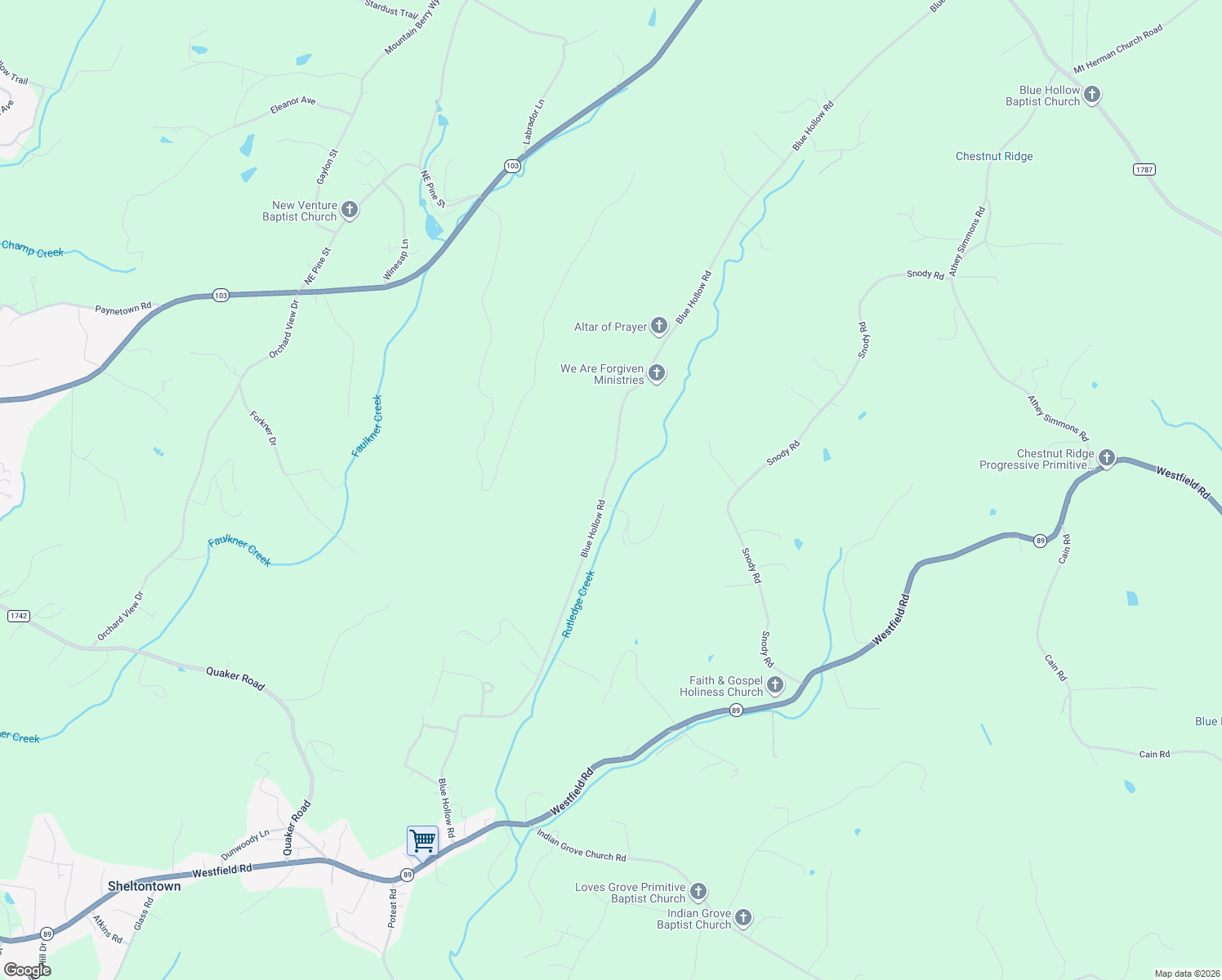 map of restaurants, bars, coffee shops, grocery stores, and more near 730 Blue Hollow Road in Mount Airy