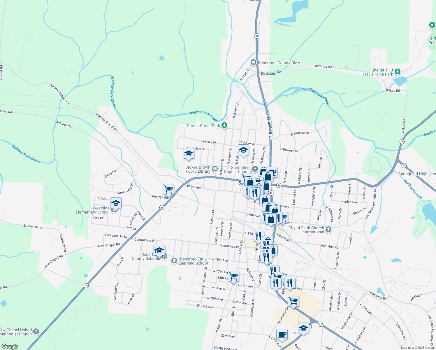 map of restaurants, bars, coffee shops, grocery stores, and more near 501 5th Avenue West in Springfield