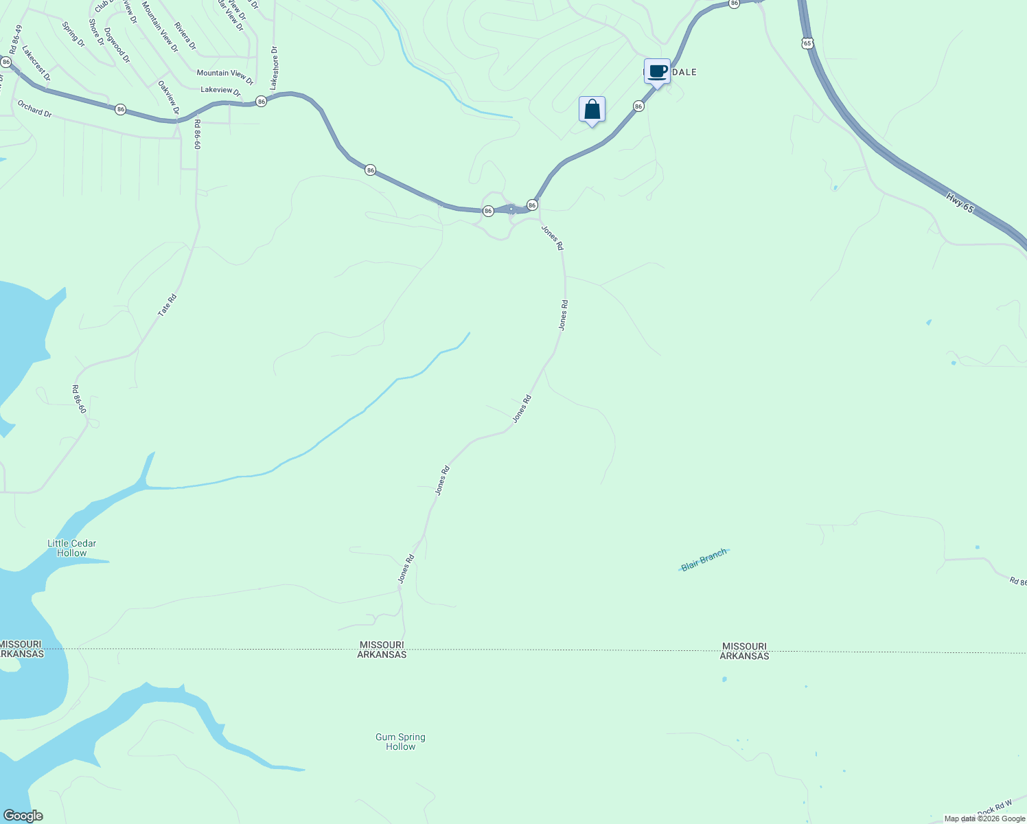 map of restaurants, bars, coffee shops, grocery stores, and more near 984 Jones Road in Taney County