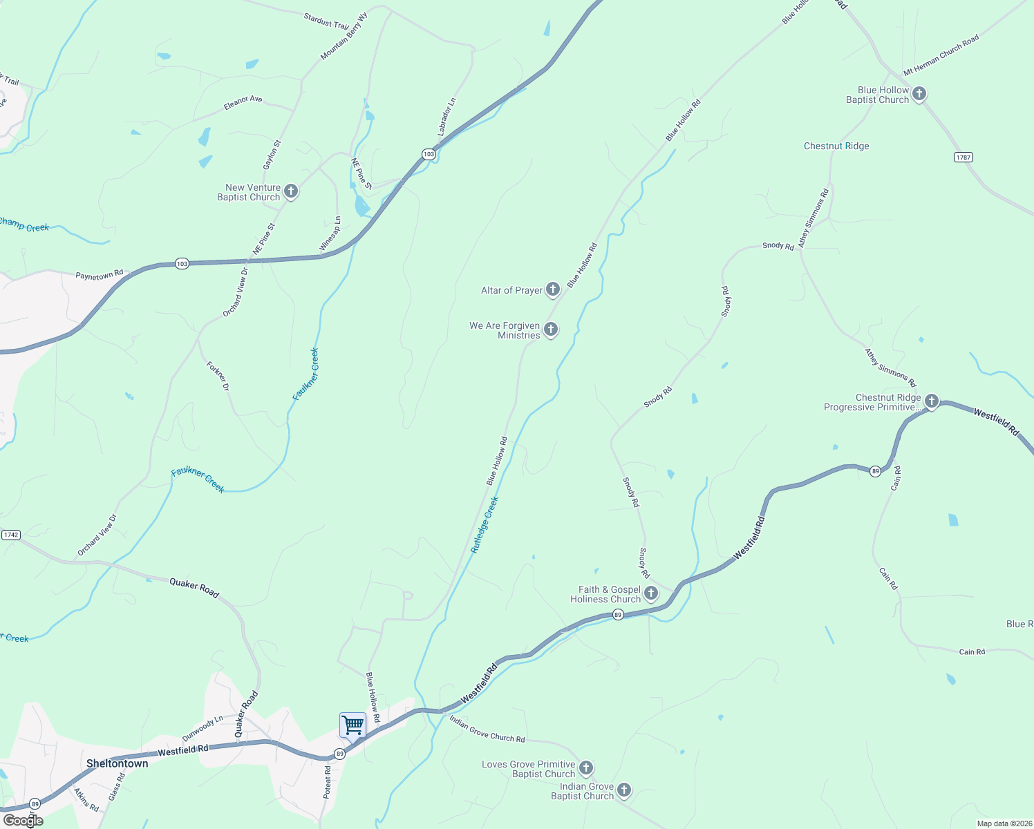 map of restaurants, bars, coffee shops, grocery stores, and more near 730 Blue Hollow Road in Mount Airy
