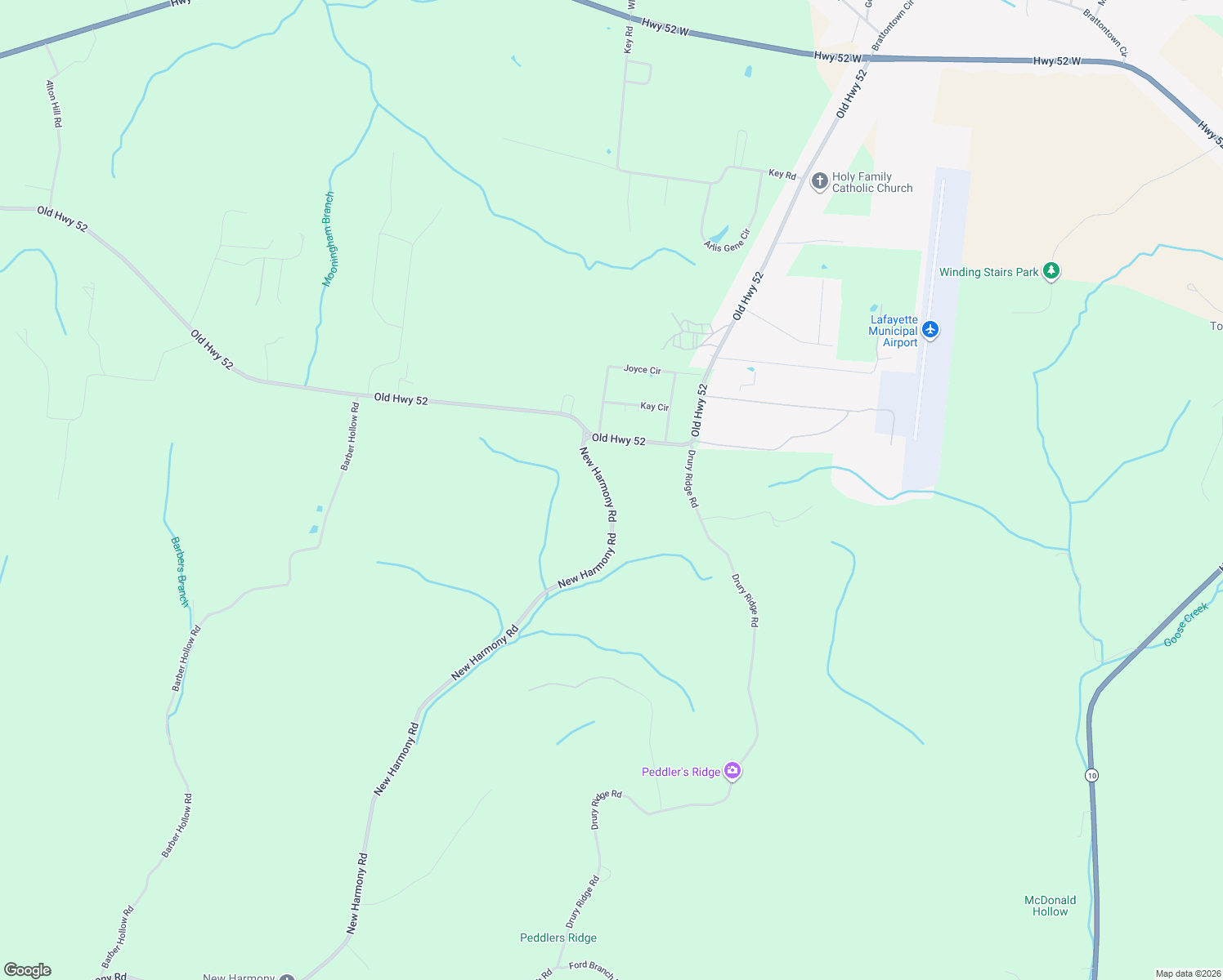 map of restaurants, bars, coffee shops, grocery stores, and more near 1491 Old Highway 52 in Lafayette