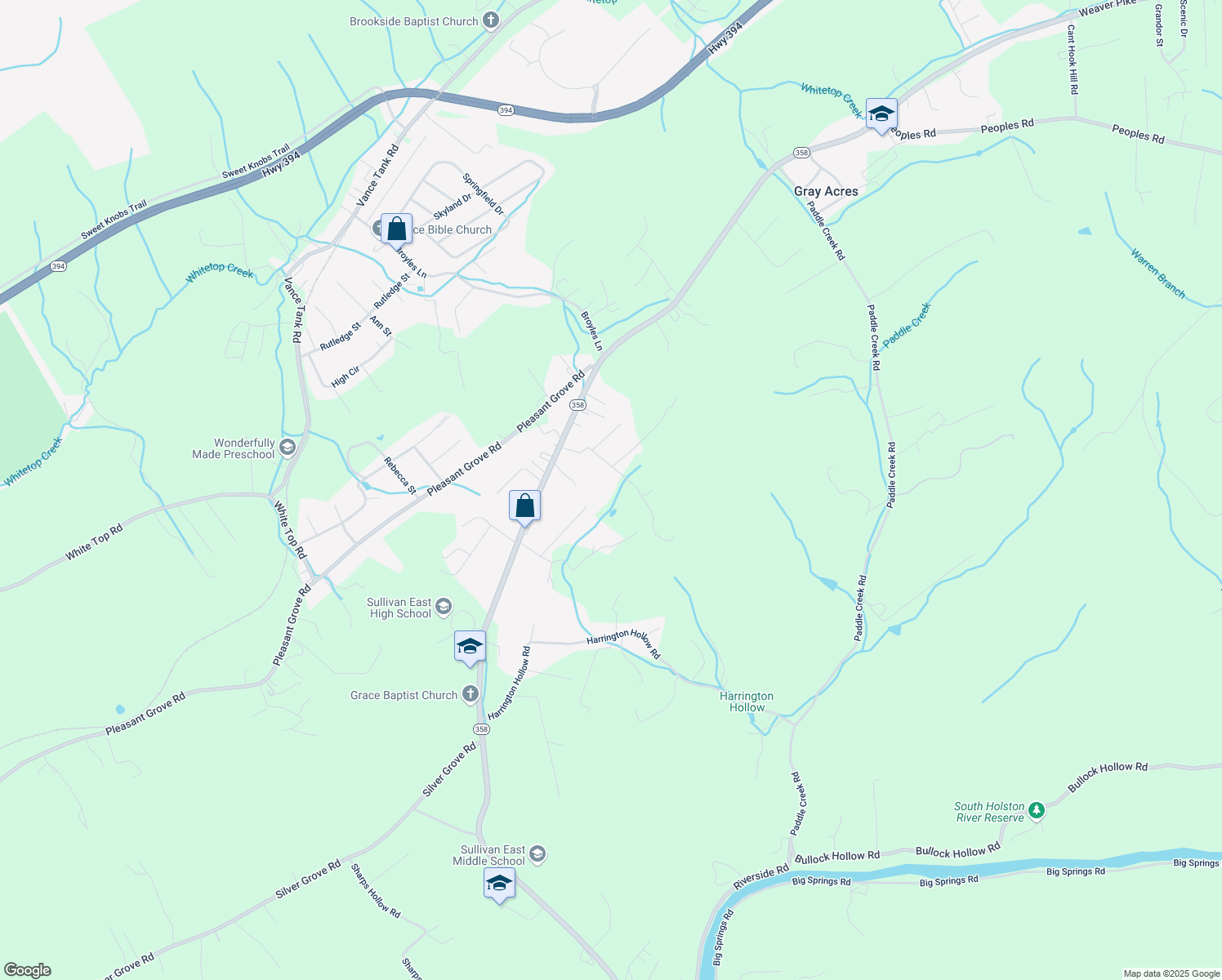 map of restaurants, bars, coffee shops, grocery stores, and more near 172 Rogers Ln in Bluff City