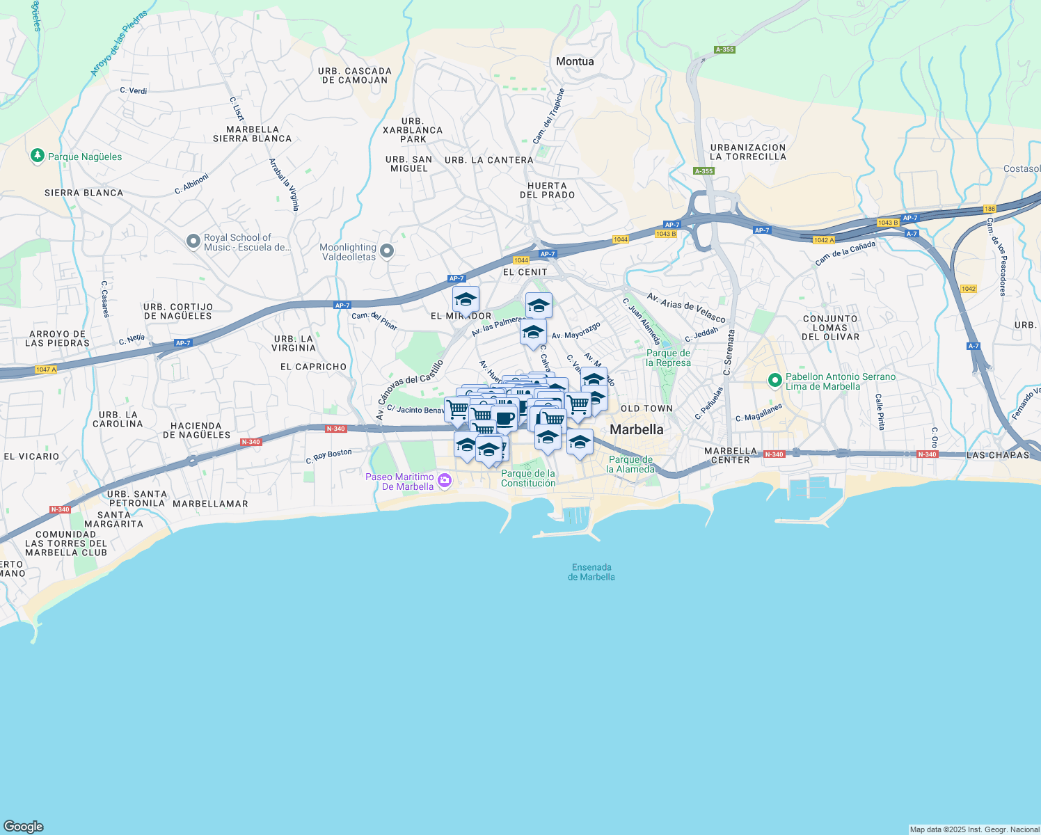 map of restaurants, bars, coffee shops, grocery stores, and more near 4 Calle Hermanos Salom in Marbella