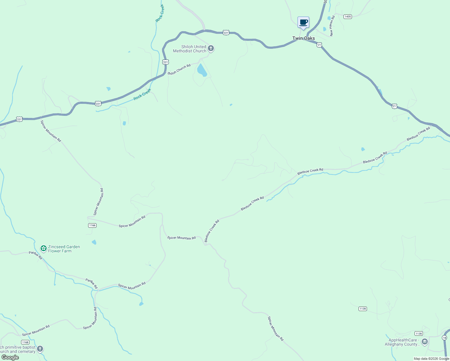 map of restaurants, bars, coffee shops, grocery stores, and more near 944 Twin Oaks Mountain Boulevard in Sparta