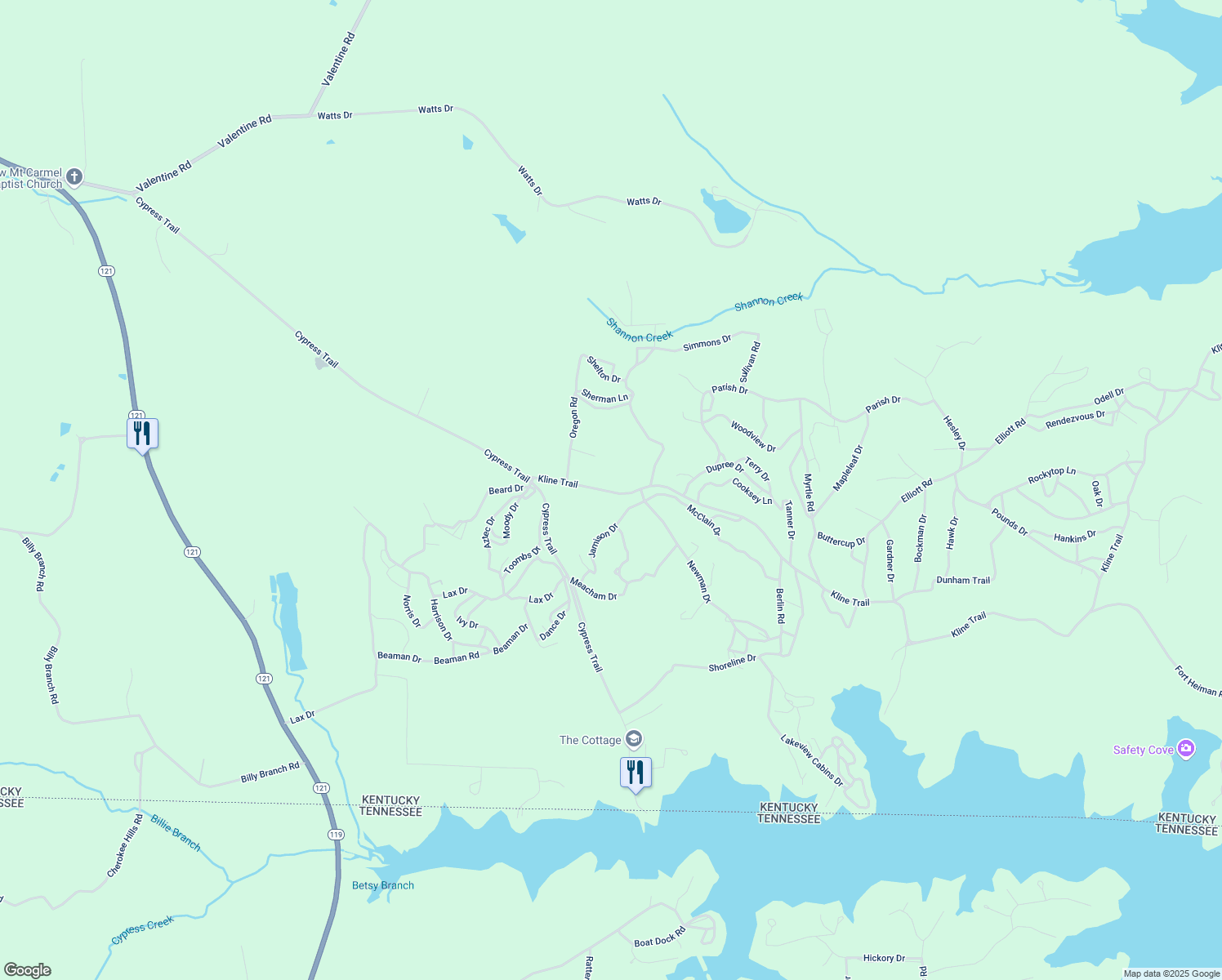 map of restaurants, bars, coffee shops, grocery stores, and more near 266 Kline Trail in New Concord